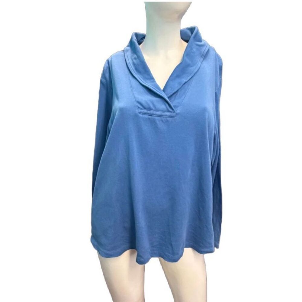 LL Bean Blue Shawl Collated Top Women’s Plus Size 1X Cotton